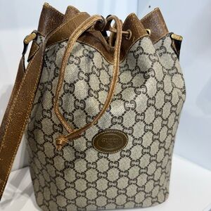 Gucci plus Monogram Brown and Cream Shoulder Bag